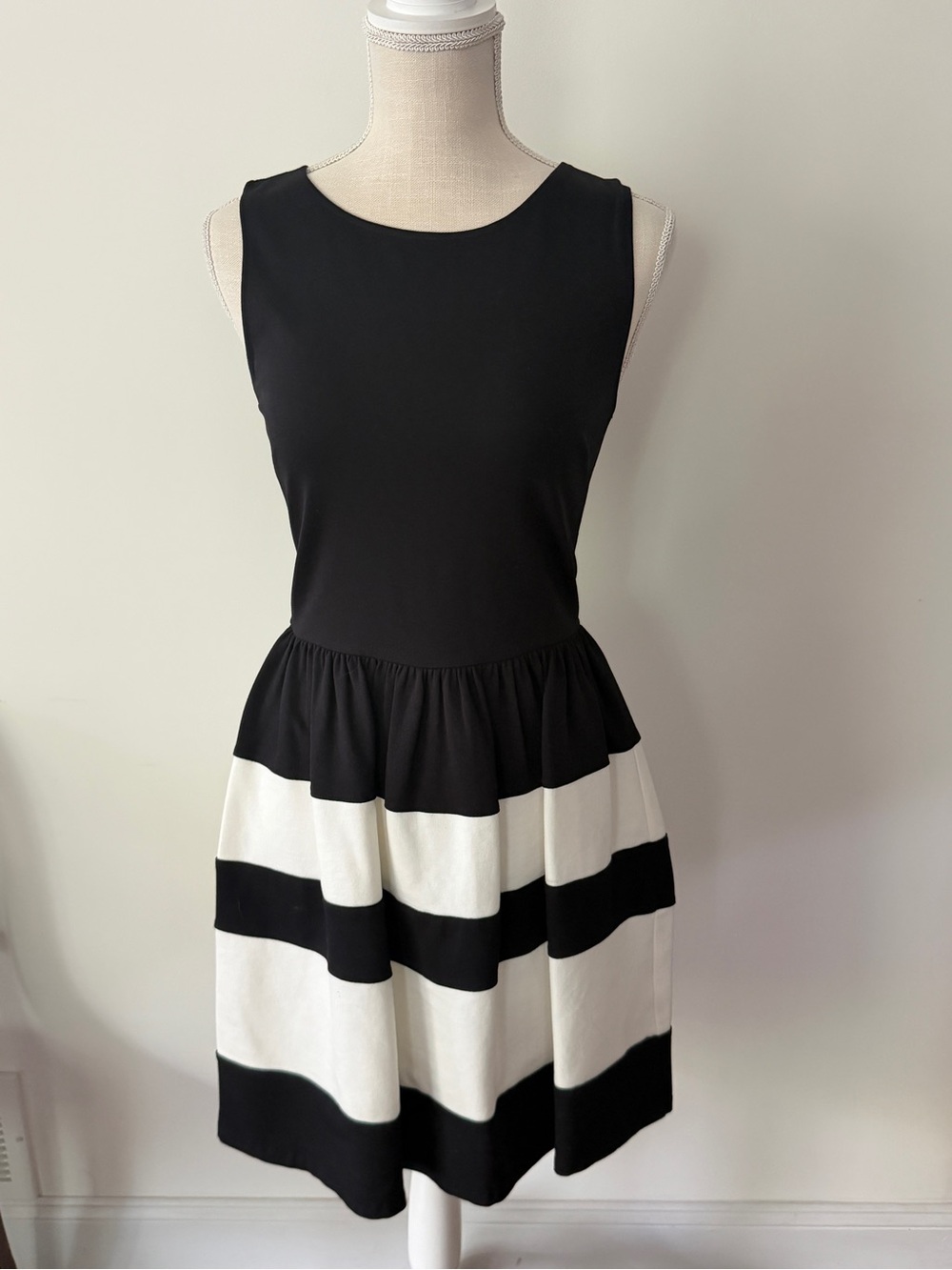 Bar III Black and White Sleeveless Striped Mini Dress